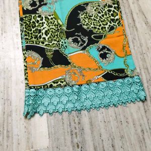 Vibrant Print Kurta with Lace Trim