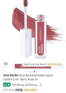 FREE LipGloss With Just herbs EnrichedMatte Lipsti