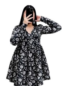 Black Floral Print Anarkali Gown