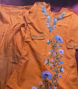 Orange Embroidered Kurta with Patiala