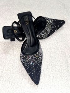 Sparkling Black Heeled Sandals