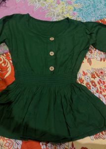 Emerald Green Kurti with Smocked Waist