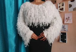 ❤️White Sparkle Fringe Knit Sweater🌸