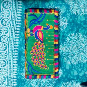Handmade Embroidered Peacock Clutch