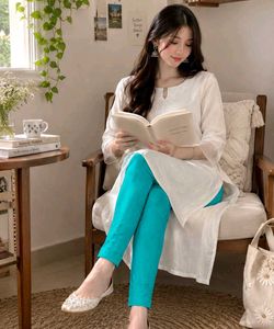 Turquoise Blue Solid Full Length Leggings 🩵