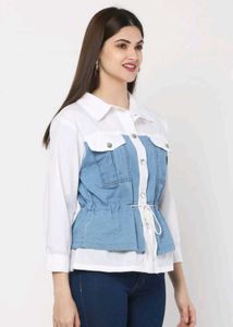 Stylish White Cotton Top with Blue Denim