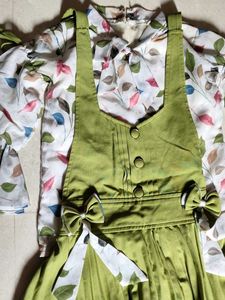 Cute Green Pinafore Dress with Floral Top