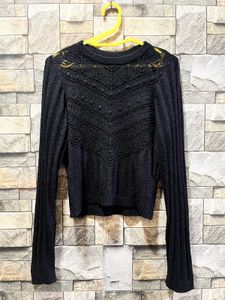 Black Crochet Knit Sweater