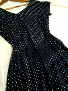 Navy Blue Polka Dot Midi Dress