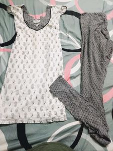 Elegant White Kurta with Printed Pants