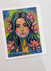 Abstract Portrait Painting with Lotus Flowers
