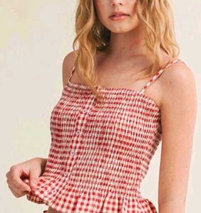 Red Gingham Smocked Cami Top