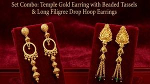 Gold Temple & Drop Earrings Set
