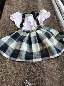 2pcs Toddler baby girl white and green checked