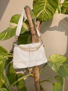 White Pearl Embellished Shoulder Bag