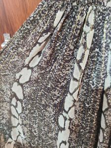 Sheer Snake Print Smocked Midi Dress