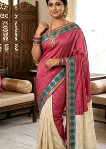 Elegant Pink & Cream Silk Saree