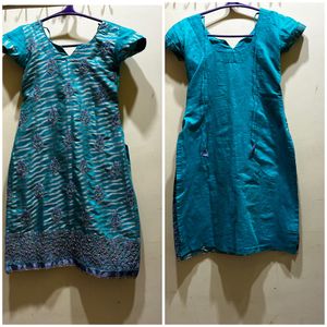 Green & Grey Kurta Set With Dupatta Size L