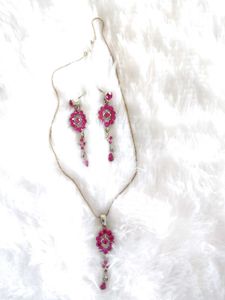 Elegant Pink Gemstone Necklace & Earring Set