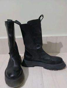 Black Chunky Platform Knee-High Boots