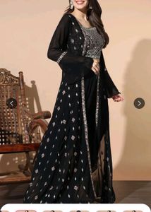Embroidered Sleeveless Top with dhoti And Shrug