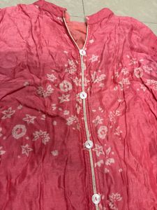 Elegant Pink Floral Print Long Kurti