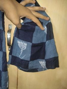 Women's Blue &amp; Black Checked Printed Top | Size L