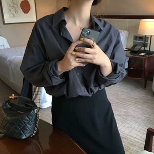 Korean Baggy Satin Button-Up Shirt