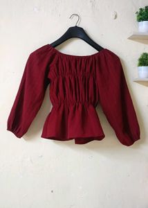 Maroon Twist Front Peplum Top
