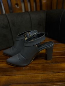 Stylish Grey Block Heel Mules