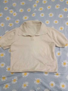 Cream Collared Short Sleeve Top