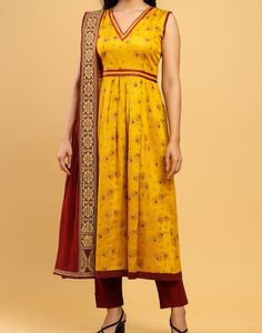 Yellow &amp; Maroon Salwar Kameez