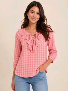 Cover Story Lace-Up Pink Plaid Top