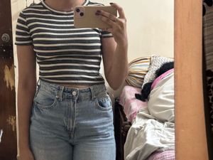 Striped Cropped Ribbed Top
