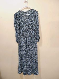 Mango Blue, Black and yellow sheath midi dress