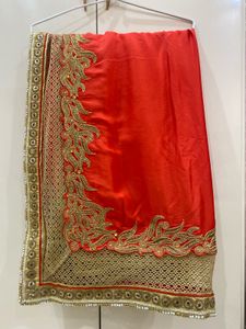 SALE! Gorgeous Red Golden Saree Satin