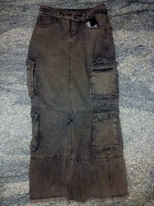 Brown Cargo Style Maxi Skirt