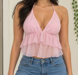 Pink Ruffled Halter Top