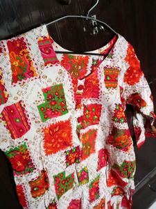Colorful Off-white base Red and Orange Kurti