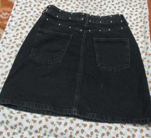 Black Denim Studded Mini Skirt