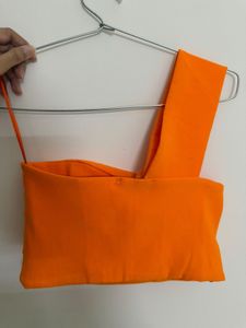 Vibrant Orange One-Shoulder Draped Top