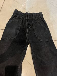 Black Wide Leg Button Fly Jeans