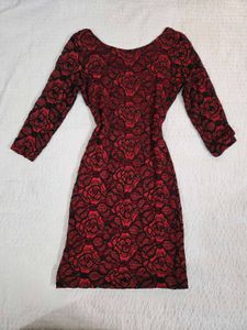 Elegant Red & Black Lace Rose Dress bust 34/36