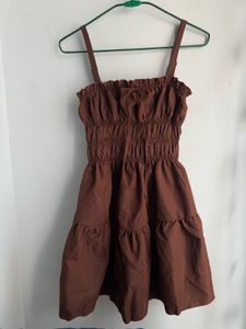 Newme Dark Brown Solid Tiered Dress
