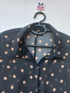 Sheer Polka Dot Button-Up Shirt
