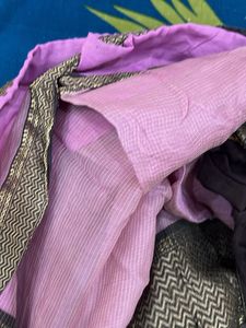 Elegant lavender and black Saree with Gold Border