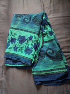 Beautiful Blue &amp; Green Floral Saree