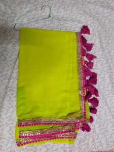 Saree With Readymade Pink Tie-Back Blouse