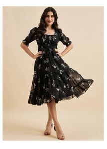 Floral Print Square Neck Puff Sleeve Georget