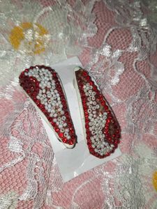 Sparkling Red & White Hair Clips ( 1 Pair )